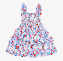 Load image into Gallery viewer, RED WHITE AND BLUE FLORAL SMOCKED DRESS
