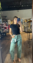 Load image into Gallery viewer, ZENANA KENDALL OLIVE BARREL CROPPED JEANS

