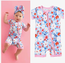 Load image into Gallery viewer, RED WHITE AND BLUE FLORAL SHORTY ZIP PJ’s
