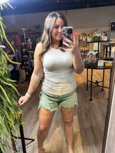 Load image into Gallery viewer, RISEN PEYTON OLIVE GREEN DISTRESSED SHORTS
