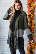 Load image into Gallery viewer, OLIVE STRIPE OPEN FRONT CARDIGAN
