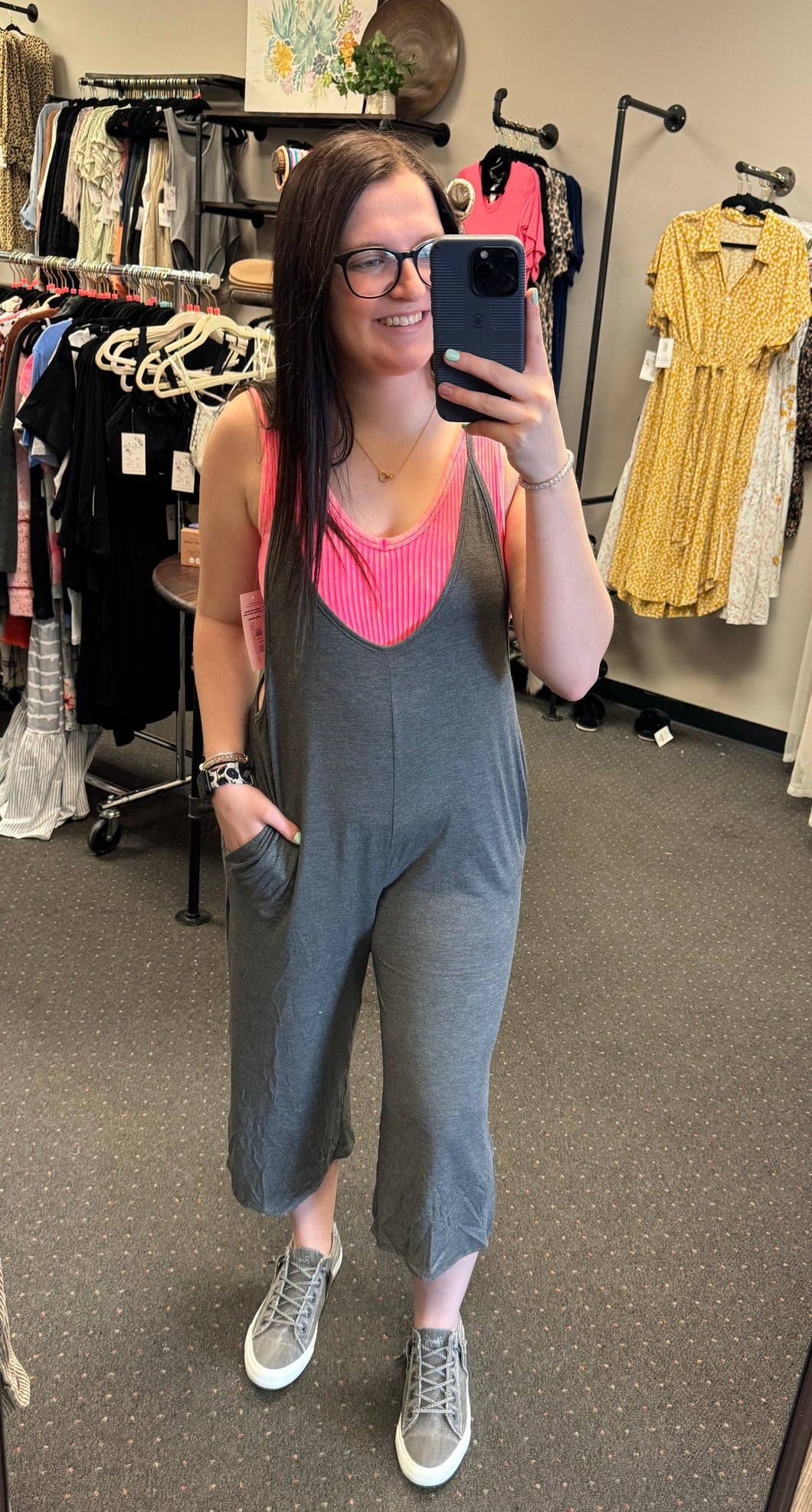 GREY V-NECK JUMPSUIT