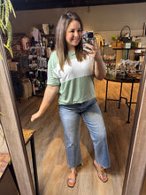 Load image into Gallery viewer, SAGE &amp; STRIPES COLORBLOCK TOP
