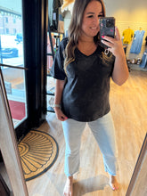 Load image into Gallery viewer, BLACK MINERAL-WASHED V-NECK TEE
