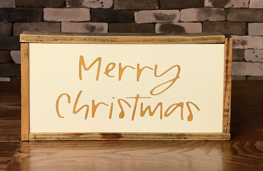 WHITE WITH GOLD LETTERS 6 1/8” X 11 1/8” MERRY CHRISTMAS SIGNS