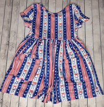 Load image into Gallery viewer, AMERICAN GIRL STARS STRIPES AND BOWS TWIRL DRESS
