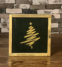 Load image into Gallery viewer, CHRISTMAS SIGN WITH GOLD TREE ON BLACK BACKGROUND 6 1/8” x 6 1/8
