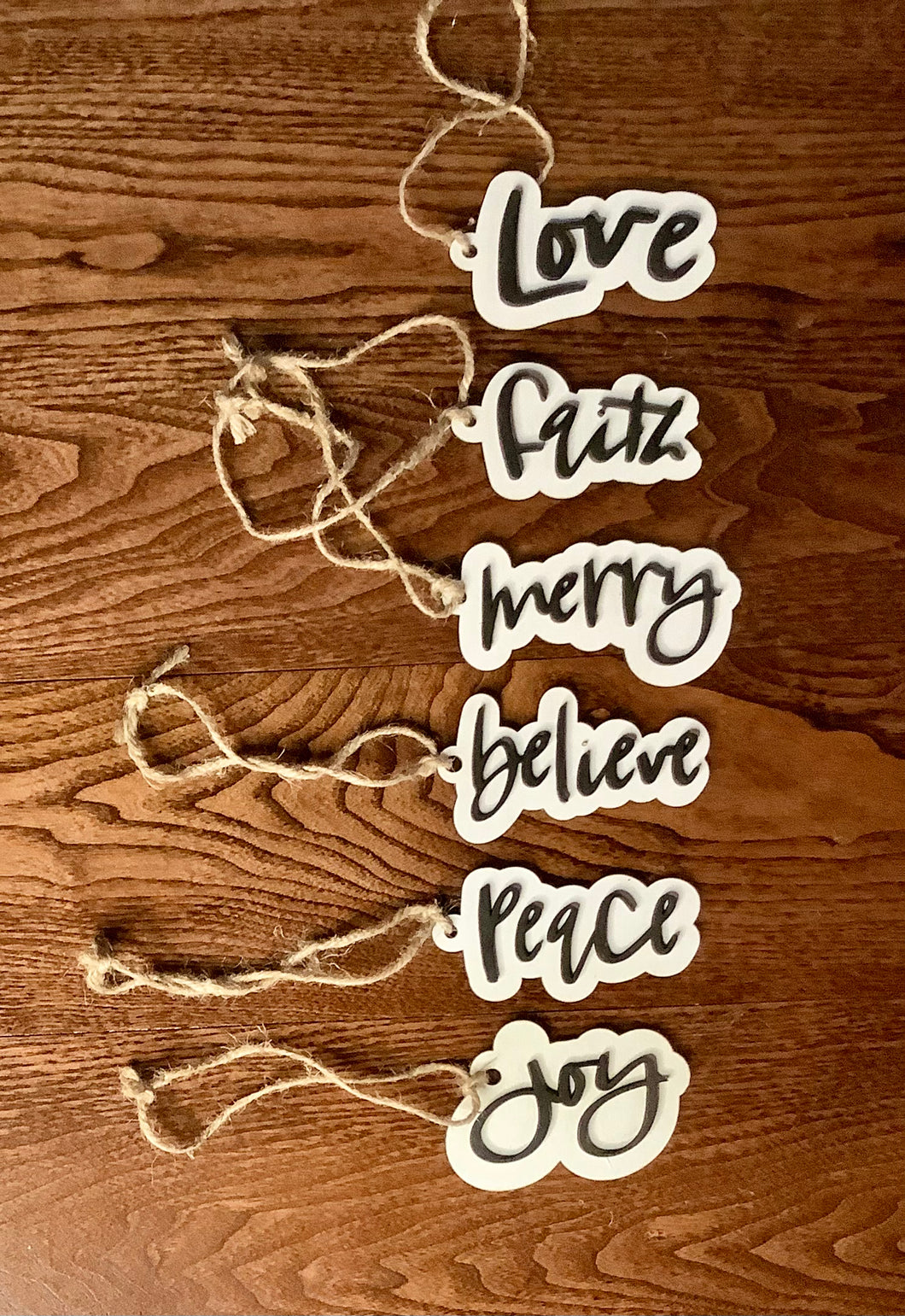 CHRISTMAS SEASON SAYINGS ORNAMENTS (SET OF 6) WHITE WITH BLACK LETTERING