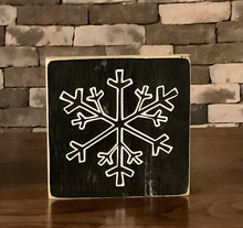 Load image into Gallery viewer, BLACK AND WHITE SNOWFLAKE 5 1/4” X 5 1/4” SIGN
