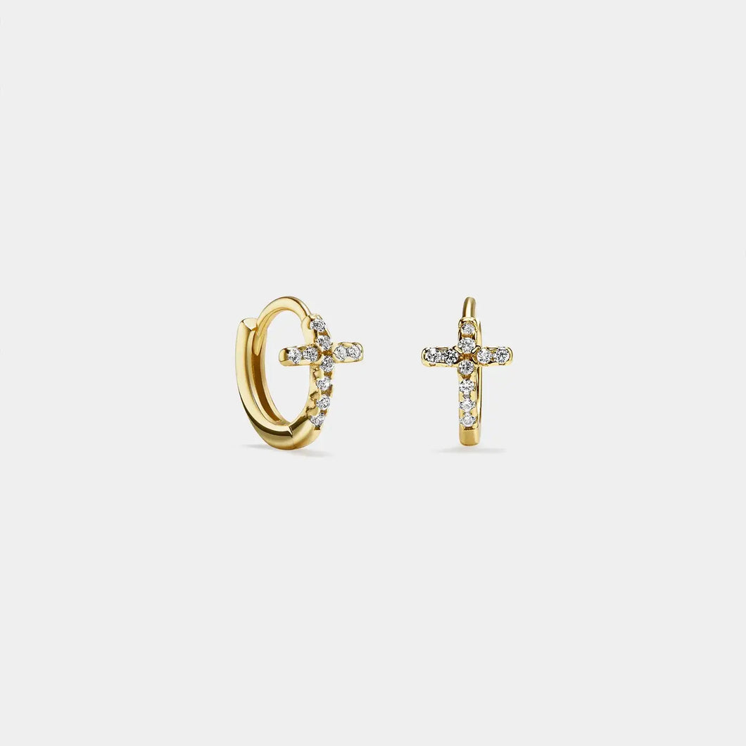 DAINTY CROSS HOOP EARRINGS 925 STERLING SILVER