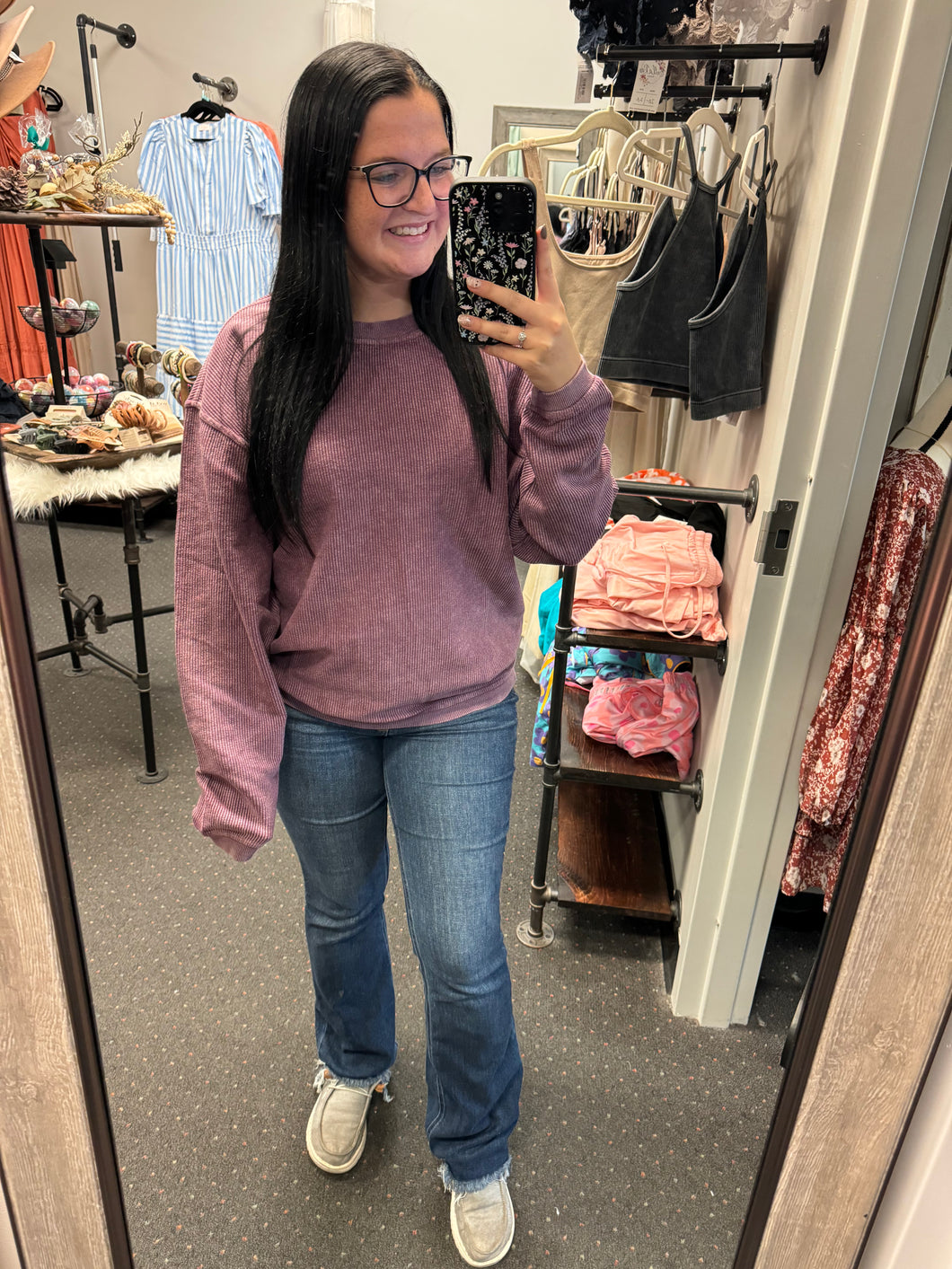 PLUM CORDED CREW