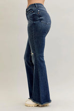 Load image into Gallery viewer, JUDY BLUE JESSIE DARK-WASH MID RISE DISTRESSED FLARE
