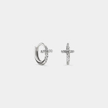 Load image into Gallery viewer, DAINTY CROSS HOOP EARRINGS 925 STERLING SILVER
