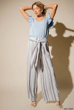 Load image into Gallery viewer, GREY &amp; WHITE STRIPE WIDE LEG PANTS

