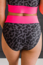 Load image into Gallery viewer, RAY OF SUNSHINE SWIM BOTTOMS- CHARCOAL LEOPARD &amp; NEON PINK
