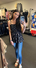 Load image into Gallery viewer, BLACK FLORAL SMOCKED TANK
