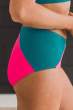 Load image into Gallery viewer, NEAR TO PARADISE SWIM BOTTOMS- NEON PINK &amp; TEAL
