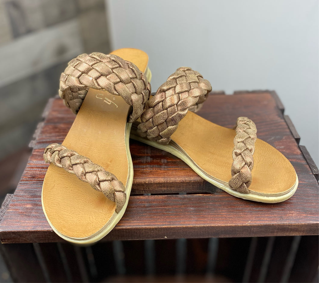 BLOWFISH BRONZE BRAIDED STRAP SANDALS