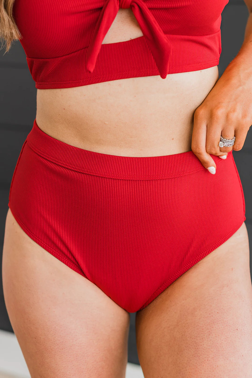 SANDY SHORES RIBBED KNIT SWIM BOTTOMS-RED