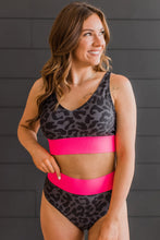 Load image into Gallery viewer, RAY OF SUNSHINE SWIM BOTTOMS- CHARCOAL LEOPARD &amp; NEON PINK
