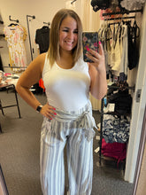 Load image into Gallery viewer, GREY &amp; WHITE STRIPE WIDE LEG PANTS
