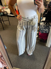 Load image into Gallery viewer, GREY &amp; WHITE STRIPE WIDE LEG PANTS
