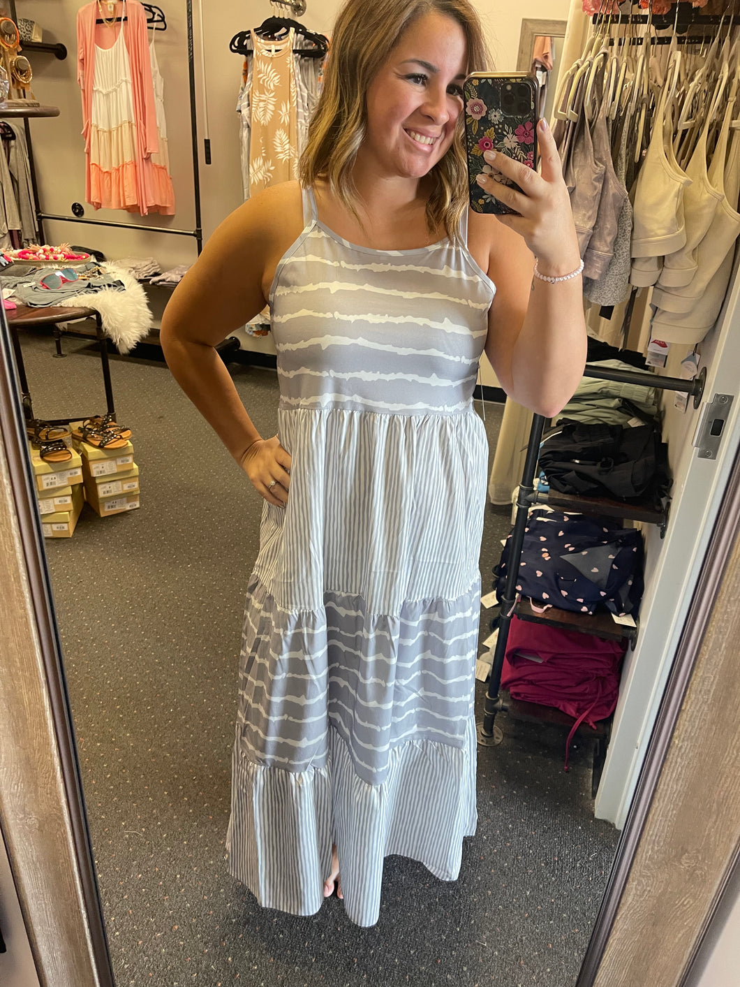 GREY STRIPED MAXI DRESS