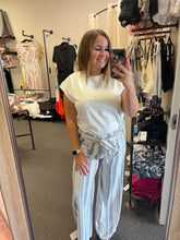 Load image into Gallery viewer, GREY &amp; WHITE STRIPE WIDE LEG PANTS
