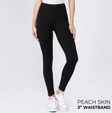 Load image into Gallery viewer, BLACK 3 INCH WAIST BAND PEACHSKIN LEGGINGS
