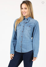 Load image into Gallery viewer, MEDIUM BLUE CHAMBRAY TOP
