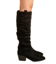 Load image into Gallery viewer, BLACK ROUCHED KNEE HIGH BOOT
