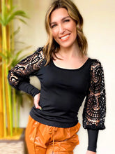 Load image into Gallery viewer, BLACK LACE SLEEVE TOP
