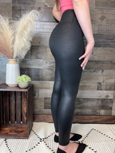 Load image into Gallery viewer, BLACK SHIMMER FAUX LEATHER LEGGINGS
