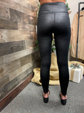 Load image into Gallery viewer, BLACK SHIMMER FAUX LEATHER LEGGINGS
