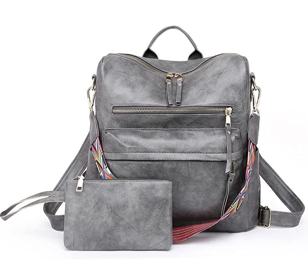 GREY BACKPACK PURSE WITH WRISTLET