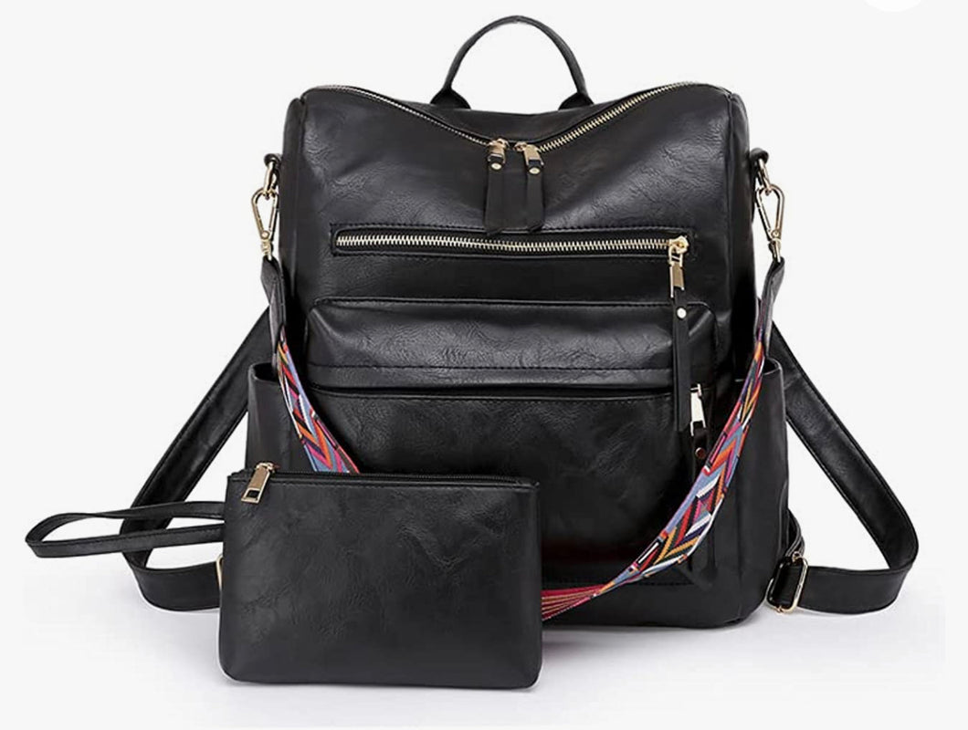 BLACK BACKPACK PURSE WITH WRISTLET