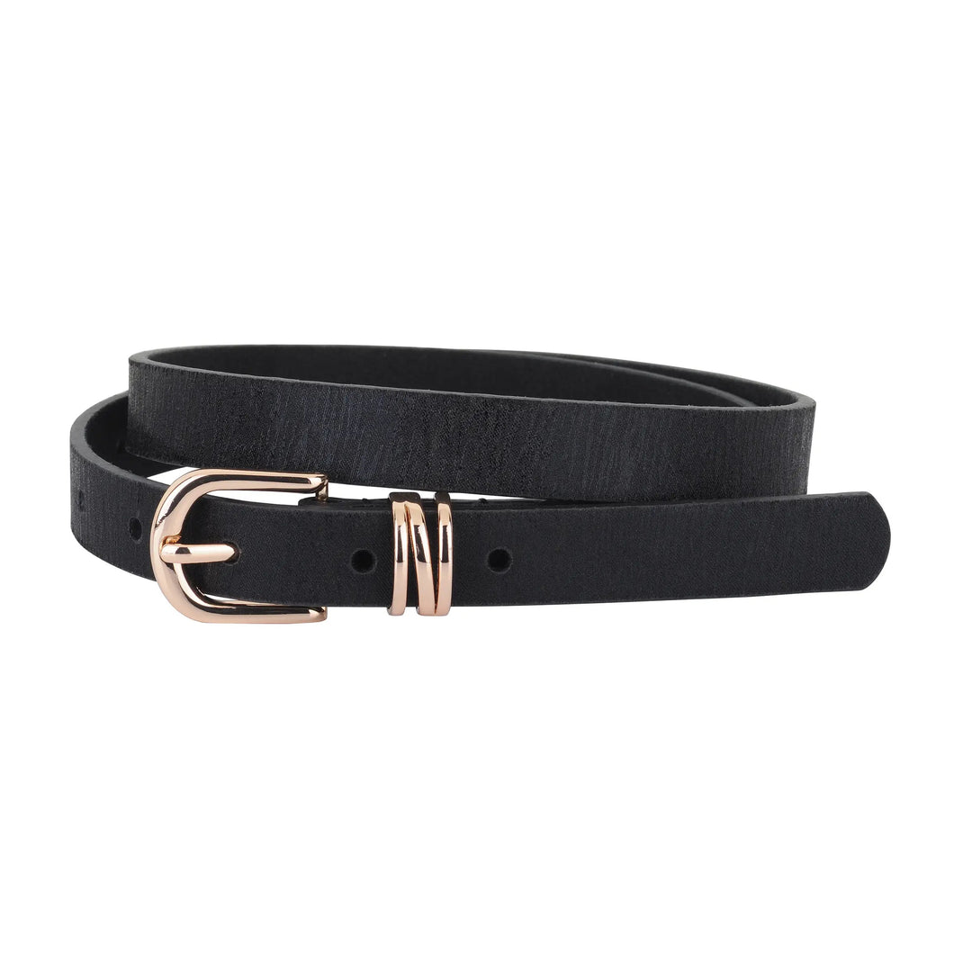 BLACK THIN SHIMMER BELT WITH GOLD BUCKLE