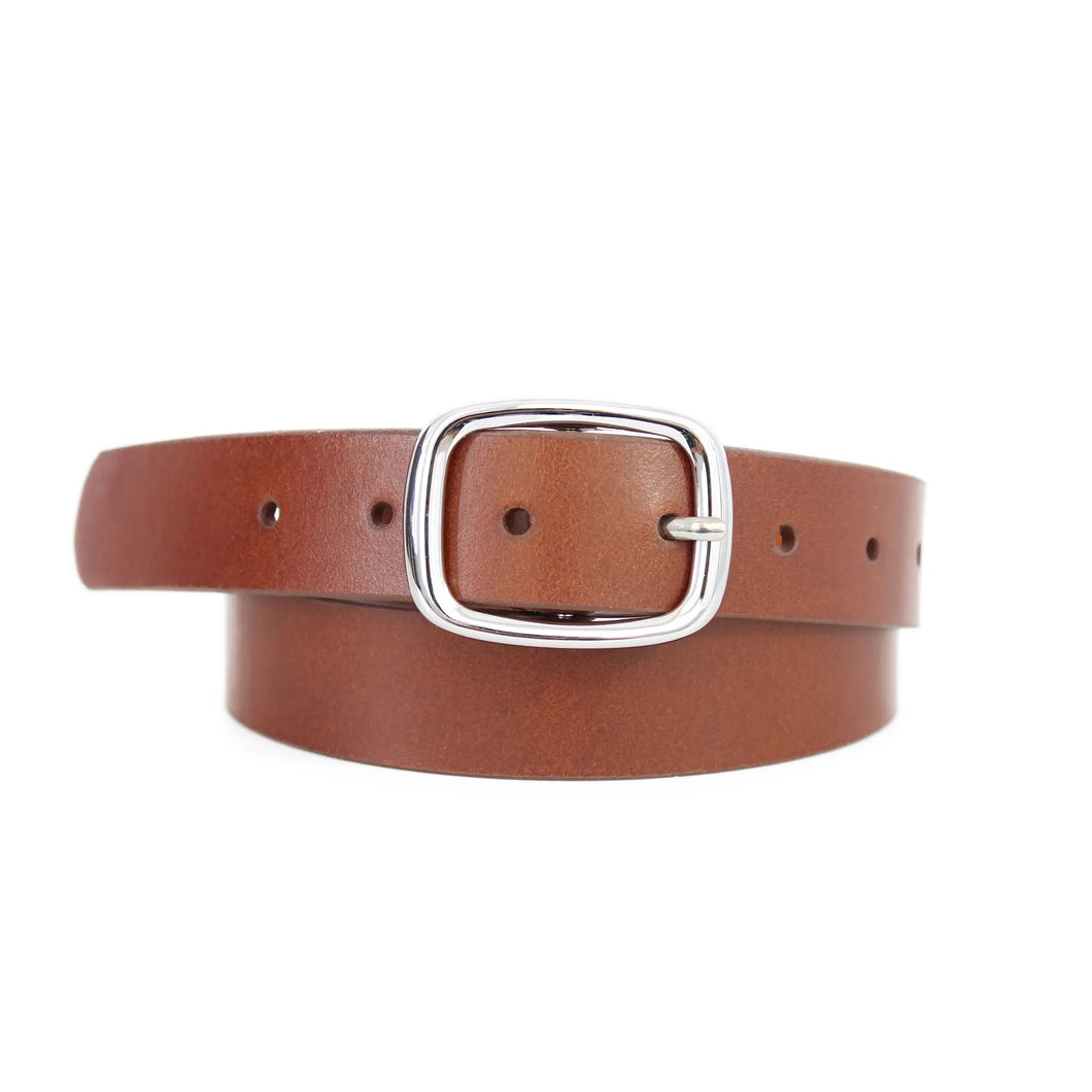 BROWN BELT SILVER RECTANGLE BUCKLE