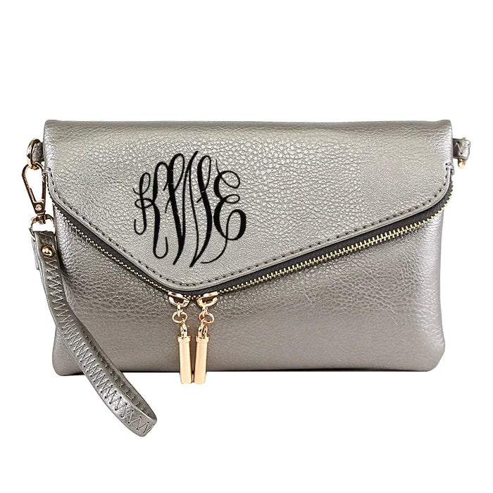 PEWTER CLUTCH WITH GOLD CHAIN STRAP